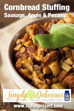 Cornbread Stuffing with Sausage, Apples & Toasted Pecans